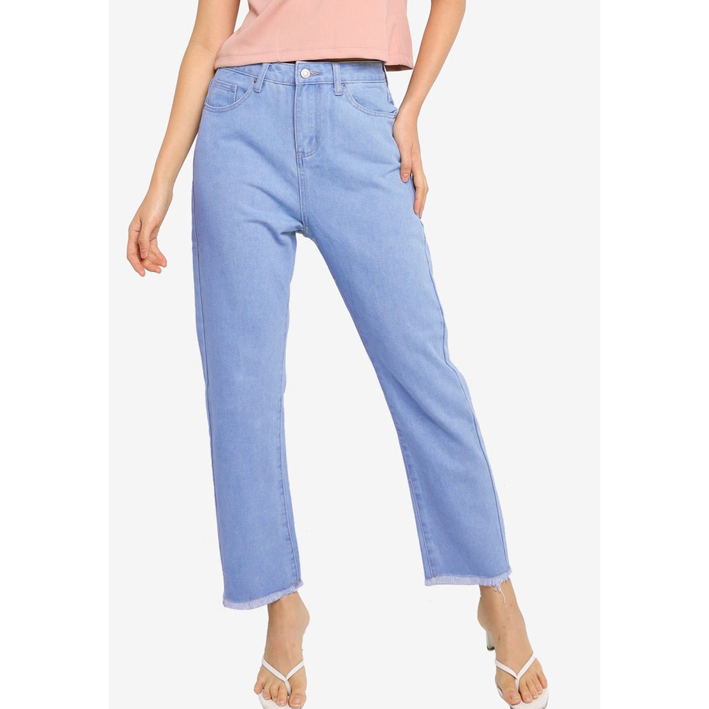 Dazina Boyfriend Rawis Jeans Tebal Wanita - Ice blue