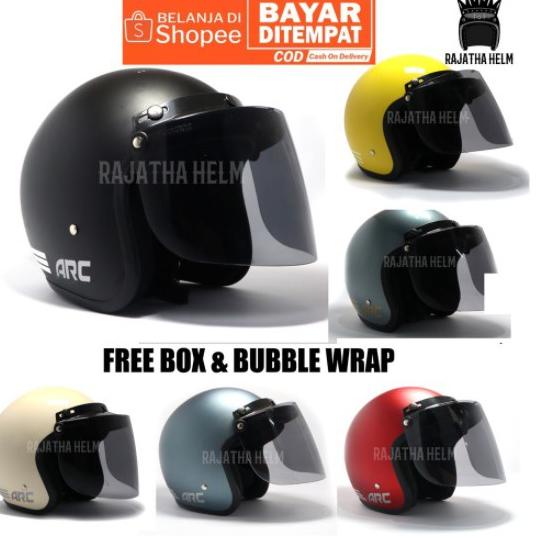((REKOMENDASI)) HELM RETRO DEWASA ARC GARIS ORIGINAL KACA DATAR KACA CEMBUNG SNI