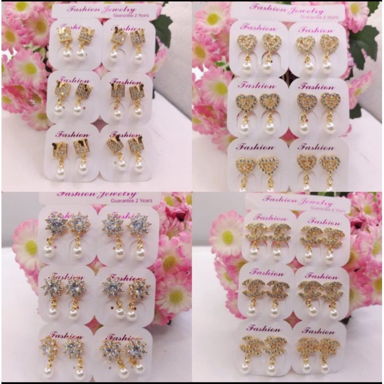 Grosir 1 Lusin anting jepit mutiara dewasa xp gold, model random, ATG03.