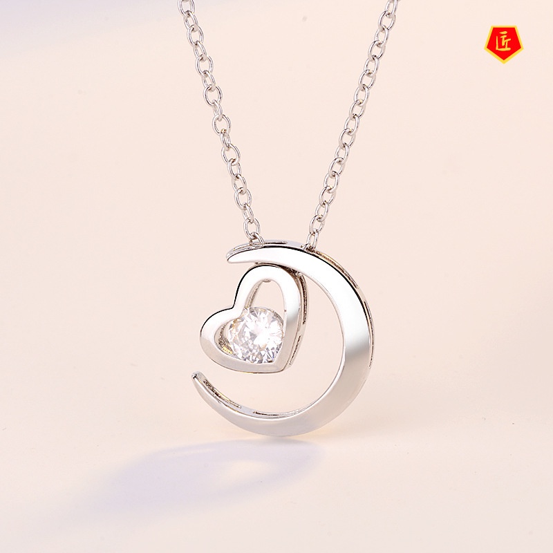 [Ready Stock]Japanese and Korean 925 Silver Necklace Heart-Shaped Moon Pendant