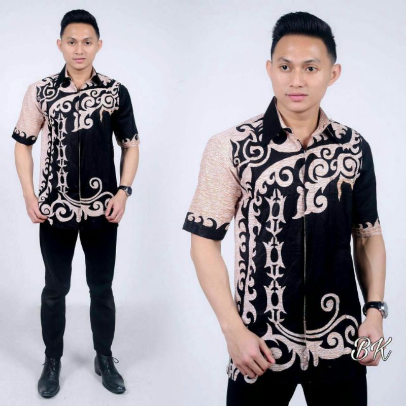 BSWART Batik HRB026 Kenongo Hem Pendek Padi Pekalongan M L XL Batik Pria MURAH Modern Grosir-Jahals.