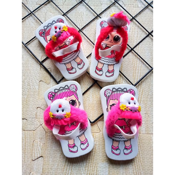 SANDAL JEPIT ANAK PEREMPUAN 1-3 TAHUN KARAKTER LOL BULU / SANDAL LUCU ANAK CEWEK