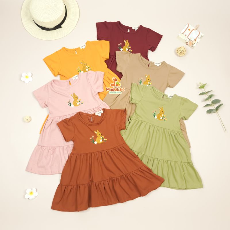 Louisa Dress Anak Perempuan Usia 1-5 Tahun Bahan Kaos Combed | Baju Anak Cewek Lucu Motif Kelinci