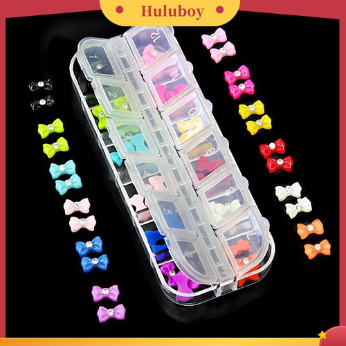 Huluboy Huluboy♡ 60pcs Stiker Kuku Trendy Bentuk Pita Dengan Glitter + Berlian Imitasi