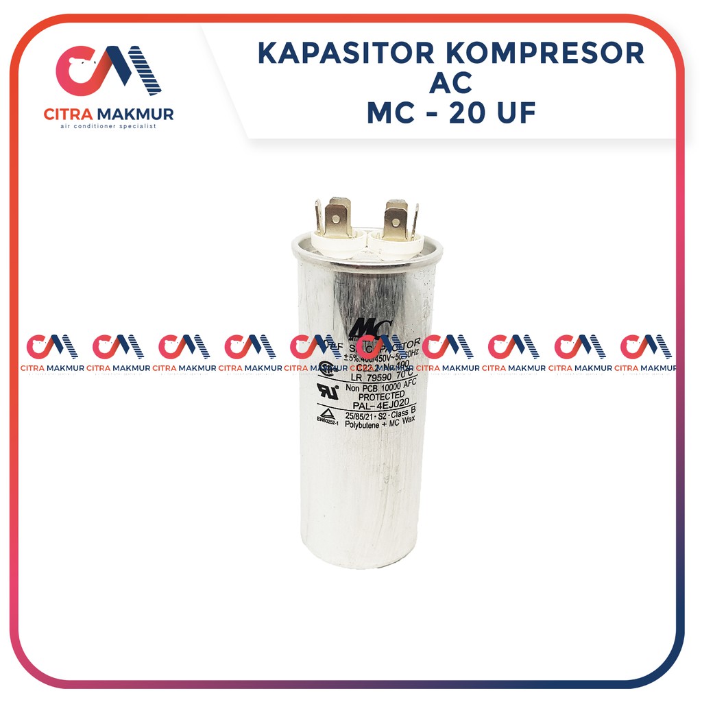 Kapasitor AC 20  uF MC Capasitor Outdoor Air Conditioner Kompresor Almunium Tabung Mesin Single