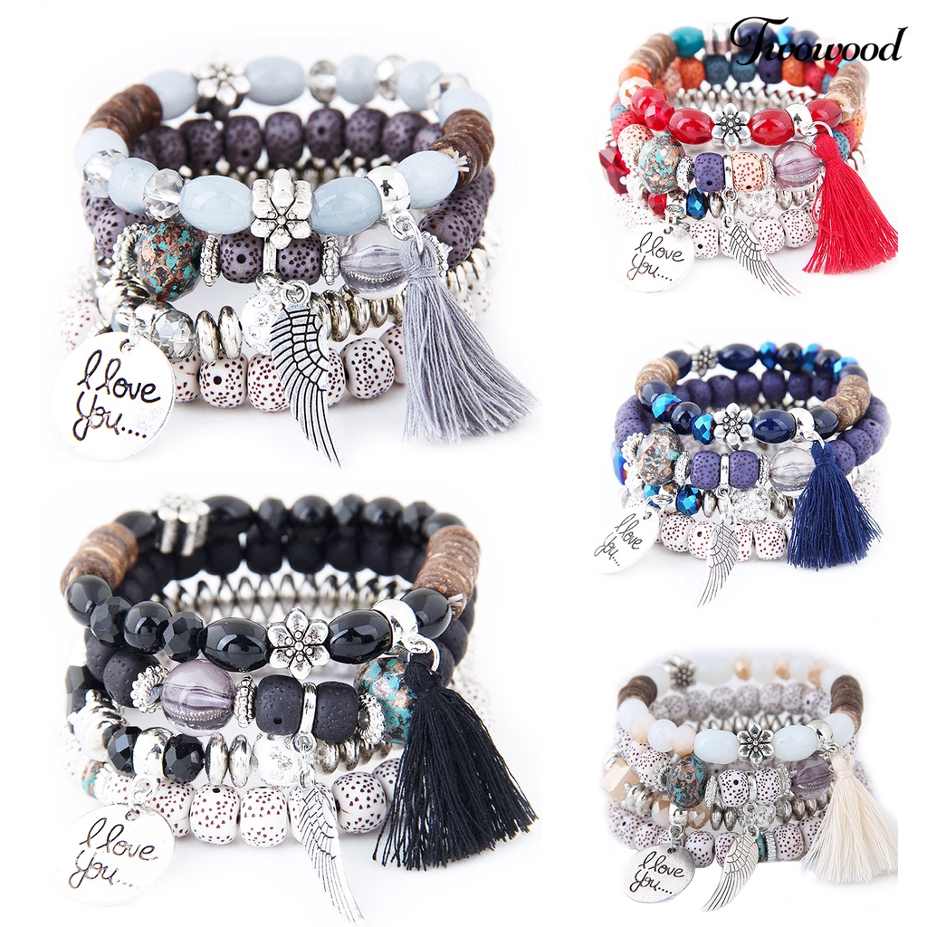 4pcs / Set Gelang Manik-Manik Kayu Bahan Alloy Untuk Pesta