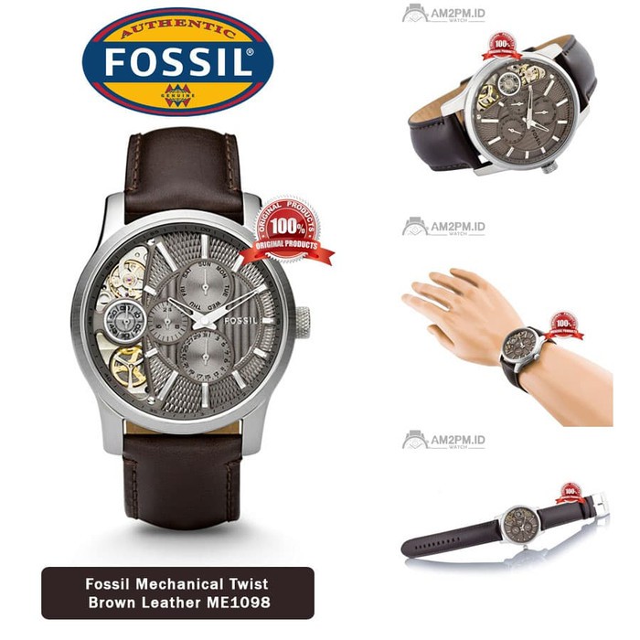 Suplier Jam Fossil Mechanical Twist Brown Leather ME1198 Original