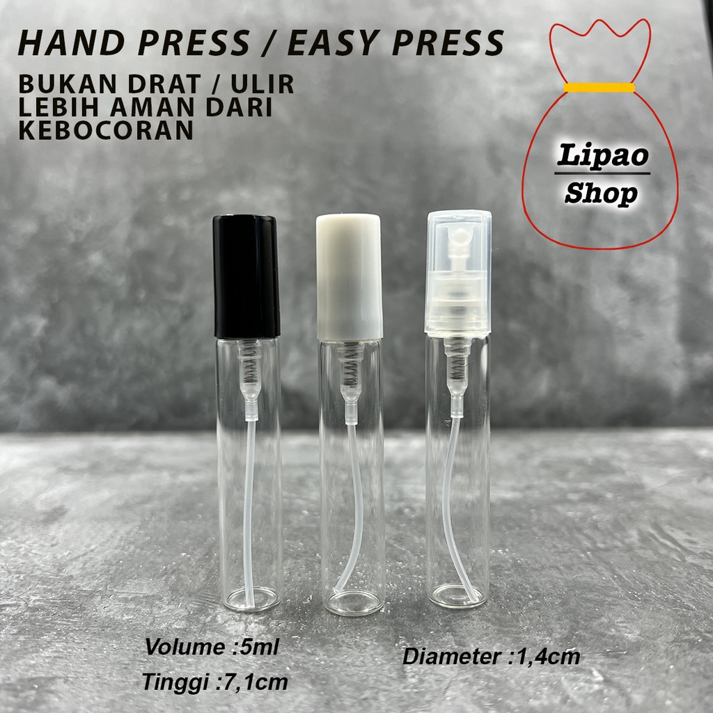 Vial Press 5ml Botol Kaca Spray Sample Parfum Decant - HAND EASY PRESS Model Press Tangan