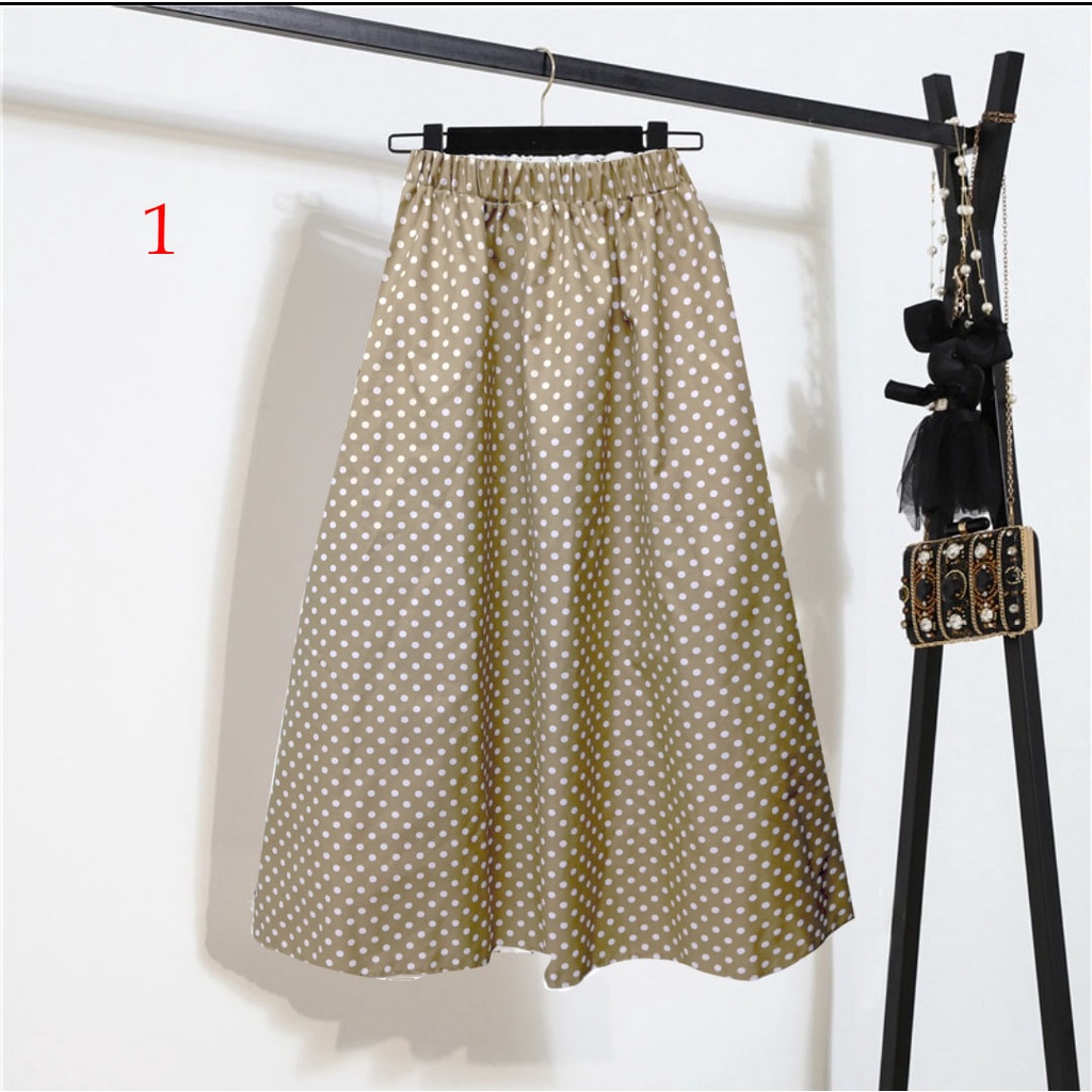 Rok midi a linea casual aneka motif berpinggang tinggi untuk wanita 865