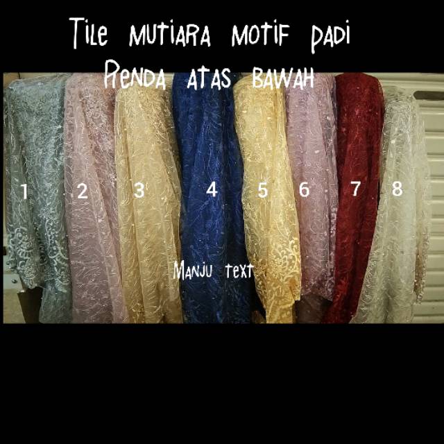 Kain Tille mutiara motif padi / renda atas bawah/ bahan Tulle mutiara / cocok untuk dress,gaun,dll