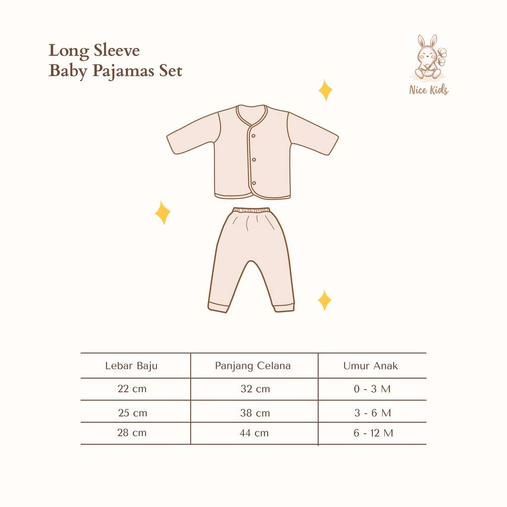 Nice Kids - Long Sleeve Baby Pajamas Set Baju Celana Tidur Bayi Lengan Panjang - (Piyama Anak Bayi/Setelan Anak Bayi)