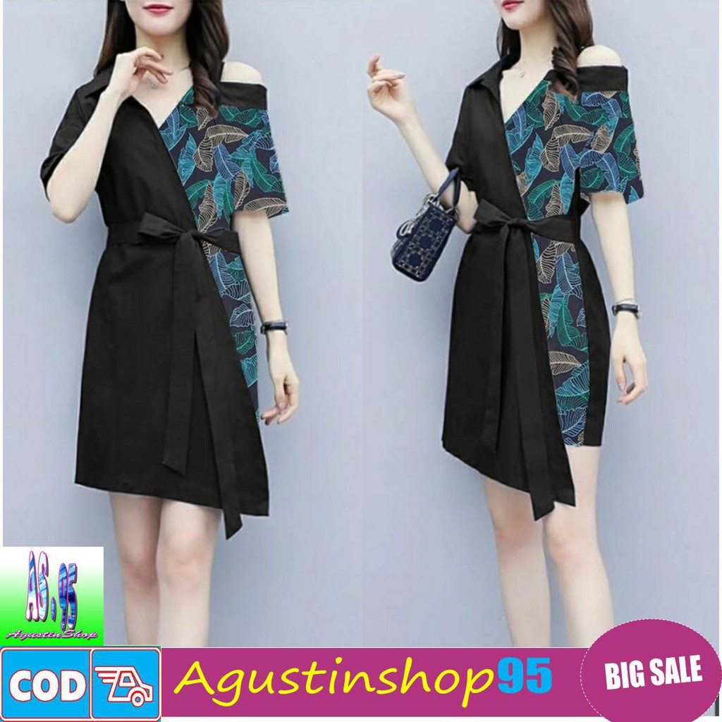 Baju Dress Wanita Remaja Trendy Kekinian Terbaru 2021 Gaun Pesta Natal Imlek Korean Style Bahan Katu