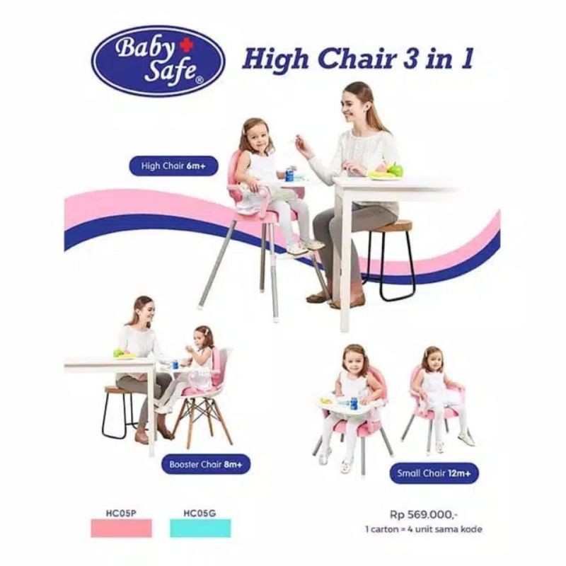 Baby Safe High Chair 3 in 1 / Kursi Makan Babysafe 3in1