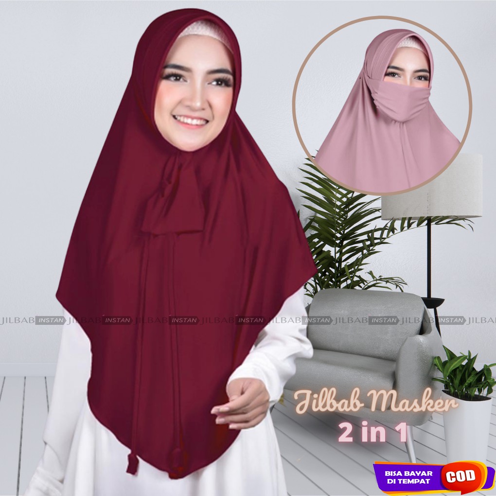 Jilbab Instan Dewasa Hijab Masker Bergo Cadar Pet Antem Jersey 2 in 1 TERBARU