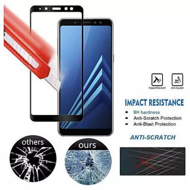 Full Cover Tempered Glass Warna 5D / 6D / 9D Samsung A8 2018 - Hitam