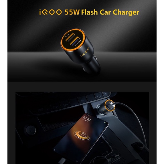 VIVO iQoo Car Charger 55W FlashCharge Fast Charging Original