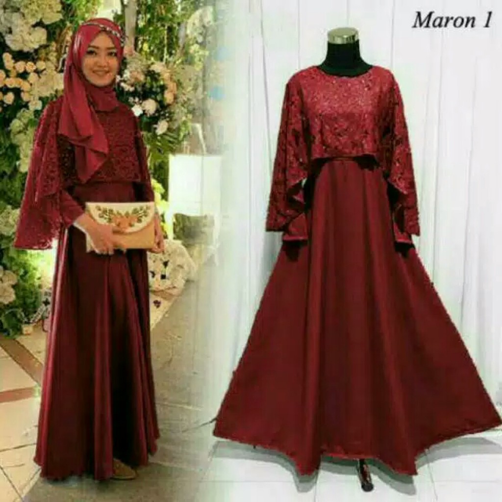 ( TERMURAH ) Gamis brokat syari pesta jumbo terbaru ld #120 XXL AURA GOWN Asmirandah #2 dress sayri