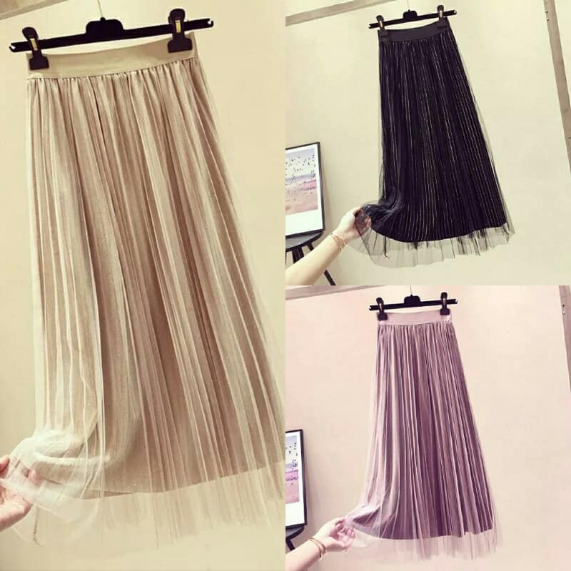 Rok Glitter Import Rok Panjang Rok Korea C-1232 GLITTER SKIRT CREAM IMPORT