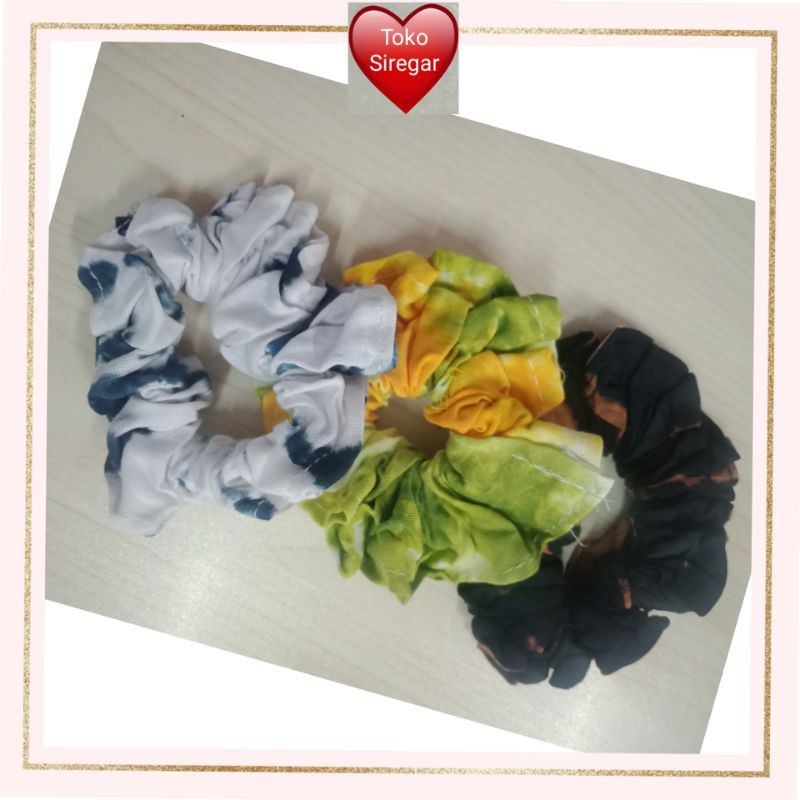 Ikat rambut Scrunchie RAYON korea kekinian motif Tie Dye kunciran murah Bahan Moscrepe