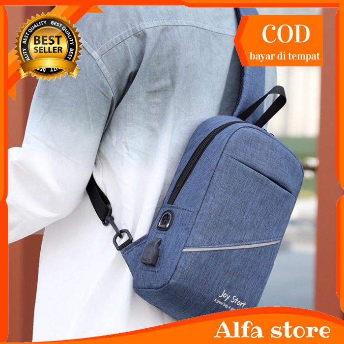 Tas Selempang sling bag Kanvas Pria slempang tas dada bahu usb canvas cowok sb52