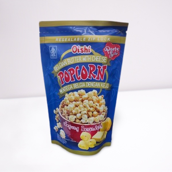 Oishi Pop Corn Jagung Brondong Rasa Mentega Belgia Keju Kemasan Pouch (100gr)