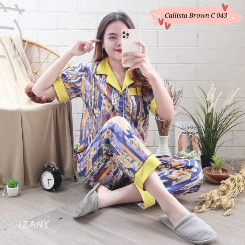 Baju Tidur Piyama Wanita Dewasa Piyama Baju Santai Motif Bunga-Calista purple oren