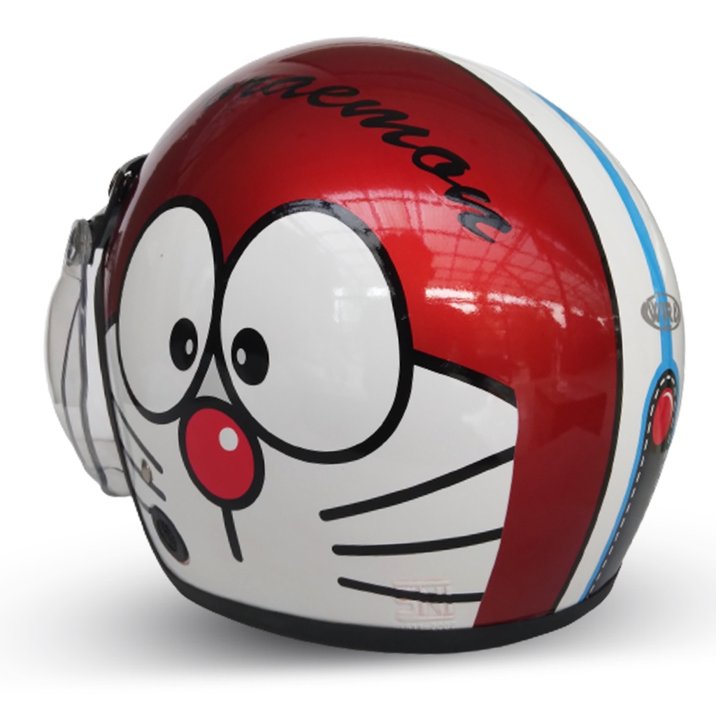 Helm Bogo Retro Classic Dewasa Motif Doraemon Kaca Datar Kaca Cembung Free Packing DUS