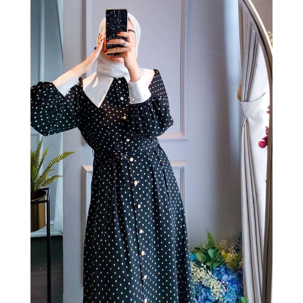 Grosir Baju Gamis Fashion Wanita Muslim Amora polkadot Dress