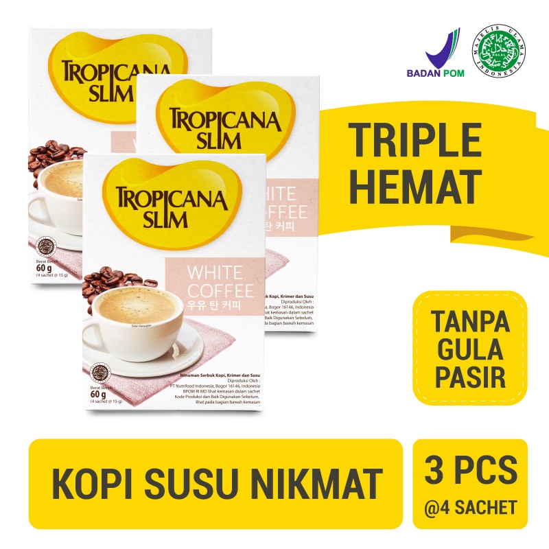 

Triple Pack - Tropicana Slim White Coffee 4 Sch - Kopi Susu Nikmat Tanpa Gula Pasir