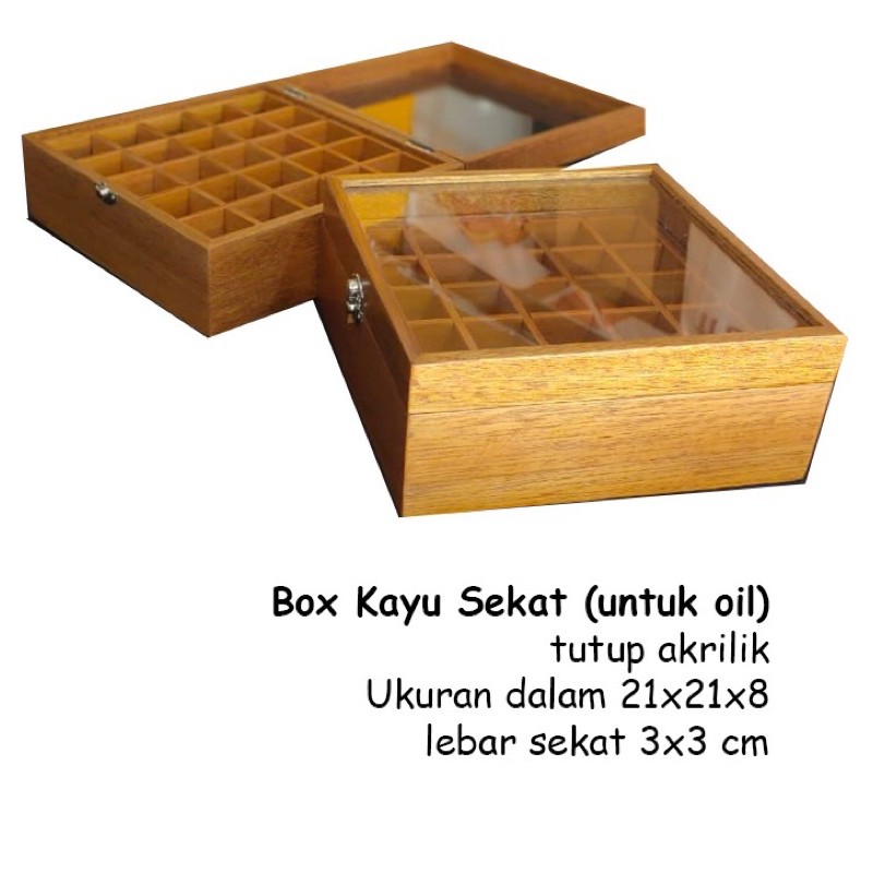 Box kayu sekat untuk oil tutup akrilik 21x21x8