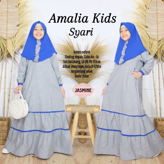AMALIA KIDS SYARI (Gamis Set Jilbab Anak Sekolah SD Polos Garis-Garis Setelan Hijab Syar’i)