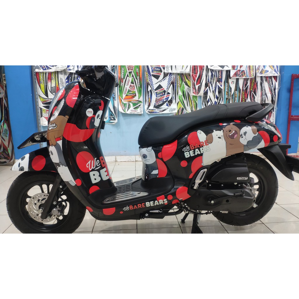 Stiker Scoopy New 2021 Decal Full Body Premium Barebear Black Red Dot