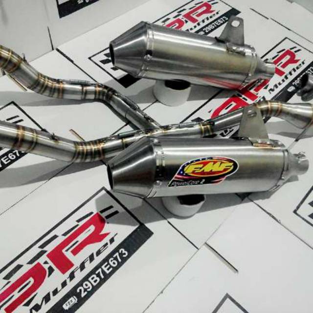 Knalpot FMF model double Cabang kanan kiri untuk KLX150/BF,Dtracker (Fulset PNP)