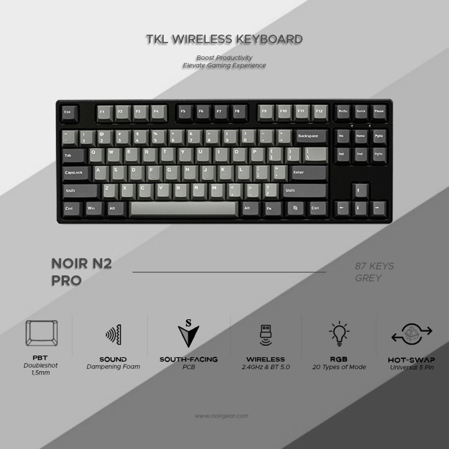 NOIR N2 Pro Grey - TKL Wireless Mechanical Keyboard