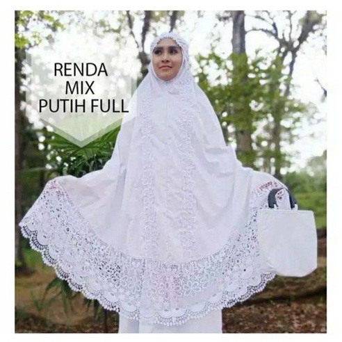 Mukena Bordir Renda Mewah Dewasa Tasikmalaya Putih Cantik Ekslusif Bahan Katun