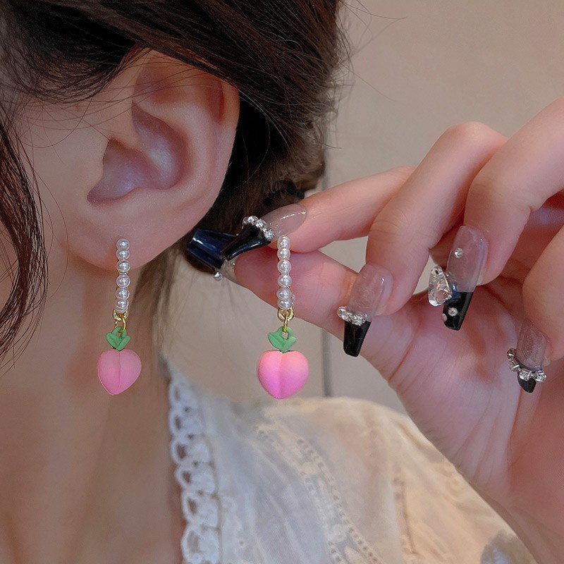 Anting Hoop Hias Mutiara Warna Pink Peach Untuk Wanita