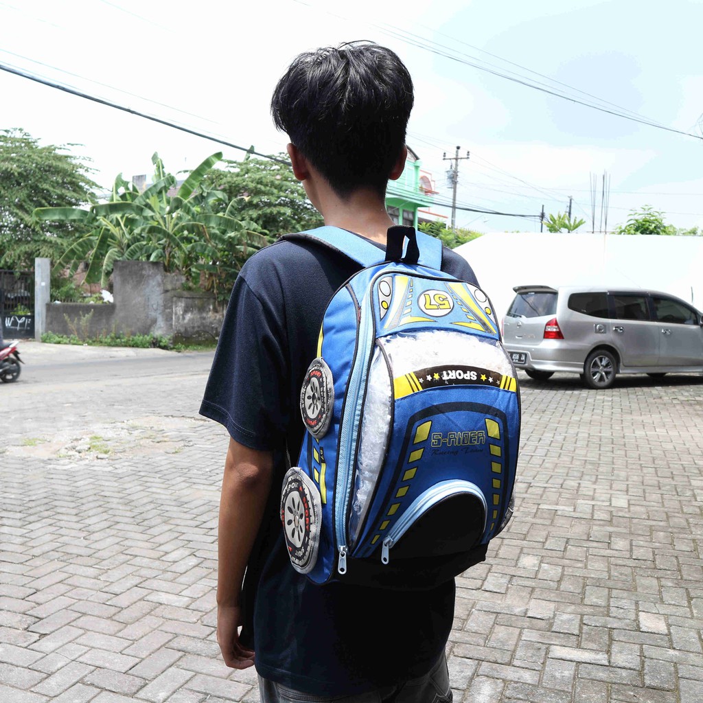 Tas Gendong Anak Kecil Cowok Ransel Best Seller Mobil Warna Biru Lucu Backpack Karakter