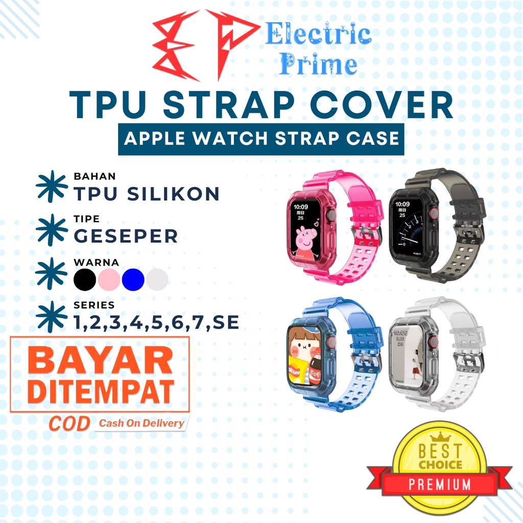 Strap Case Apple Watch Series 1 2 3 4 5 6 7 8 SE 2020 2022 Ultra 38 40 41 42 44 45 49mm TRIPLEDI Silikon Cover Band Transparan