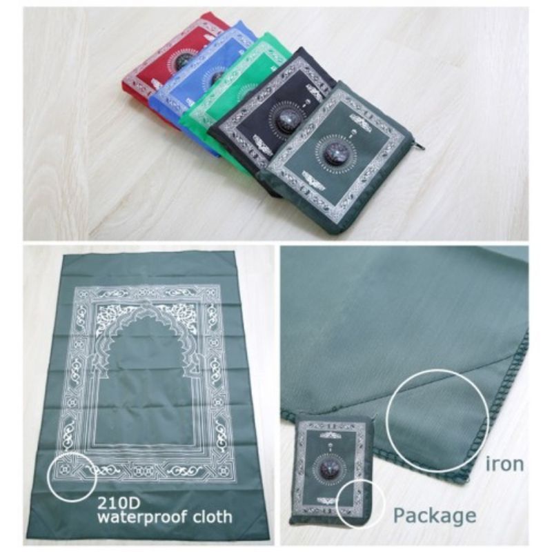 0Sajadah Lipat Sajadah Travel Kompas Kiblat Pocket Prayer Mat With