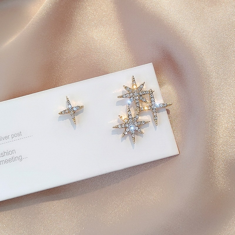 Anting stud Desain Bintang Hutan Asimetris Bahan 925 Silver Gaya Korea