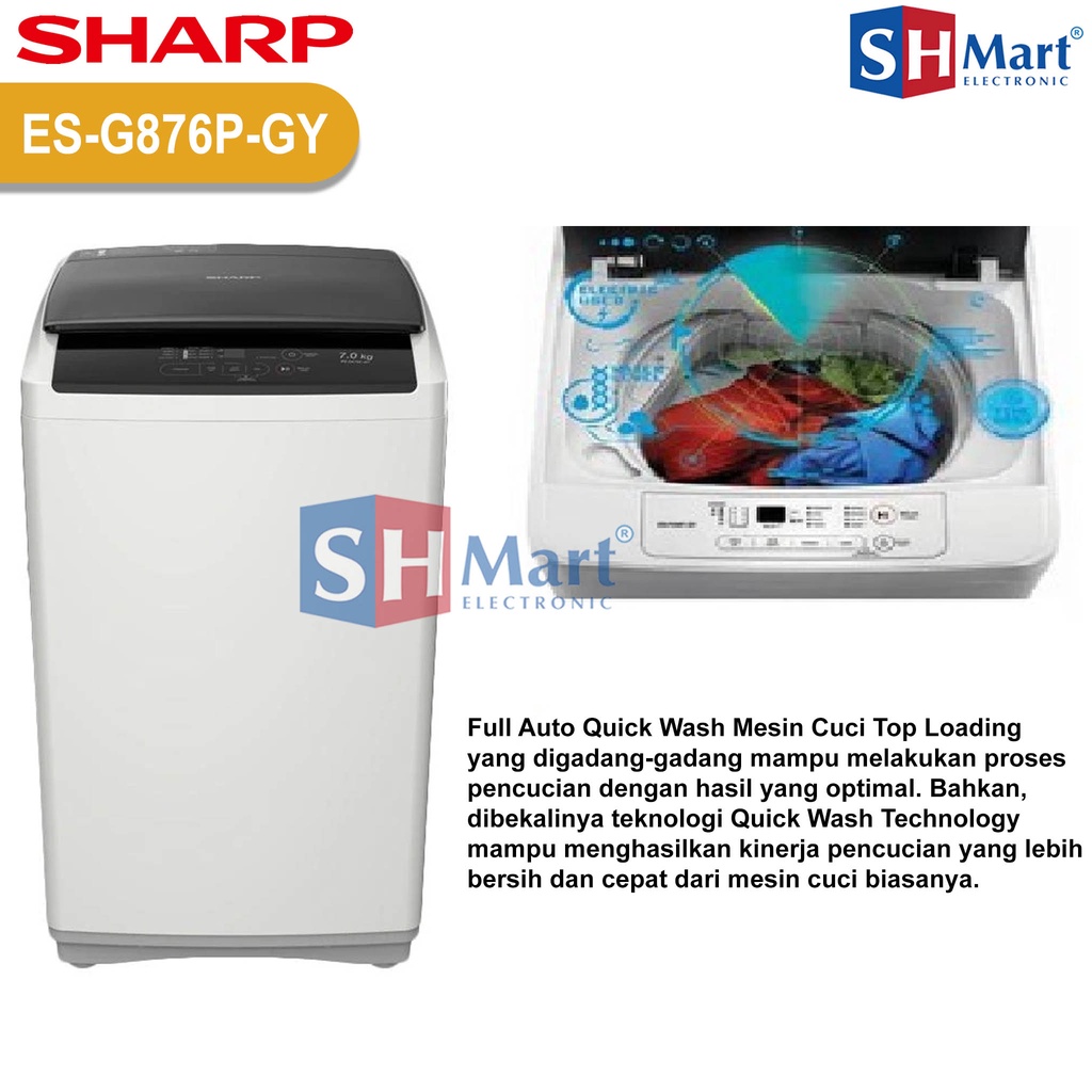 MESIN CUCI 1 TABUNG SHARP KAPASITAS 7 KG ES-G876P-GY QUICK WASH GARANSI RESMI (MEDAN)