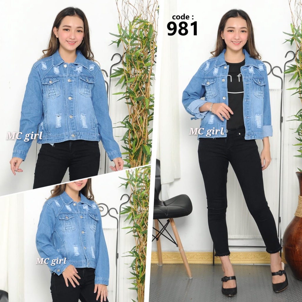 MC girl - Jaket Jeans Sobek Wanita / Jacket Lepis Ripped Non-Stretch Cewe / Jaket Denim Cewek