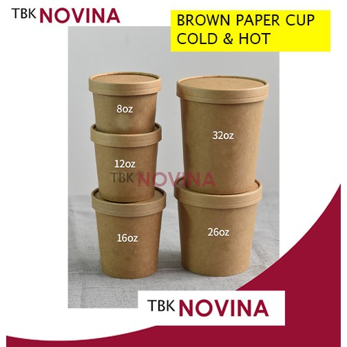 [25PCS] Paper Cup 8 oz + Tutup Gelas Es Krim Brown Paper Cup ( Bisa untuk Panas &amp; Dingin)