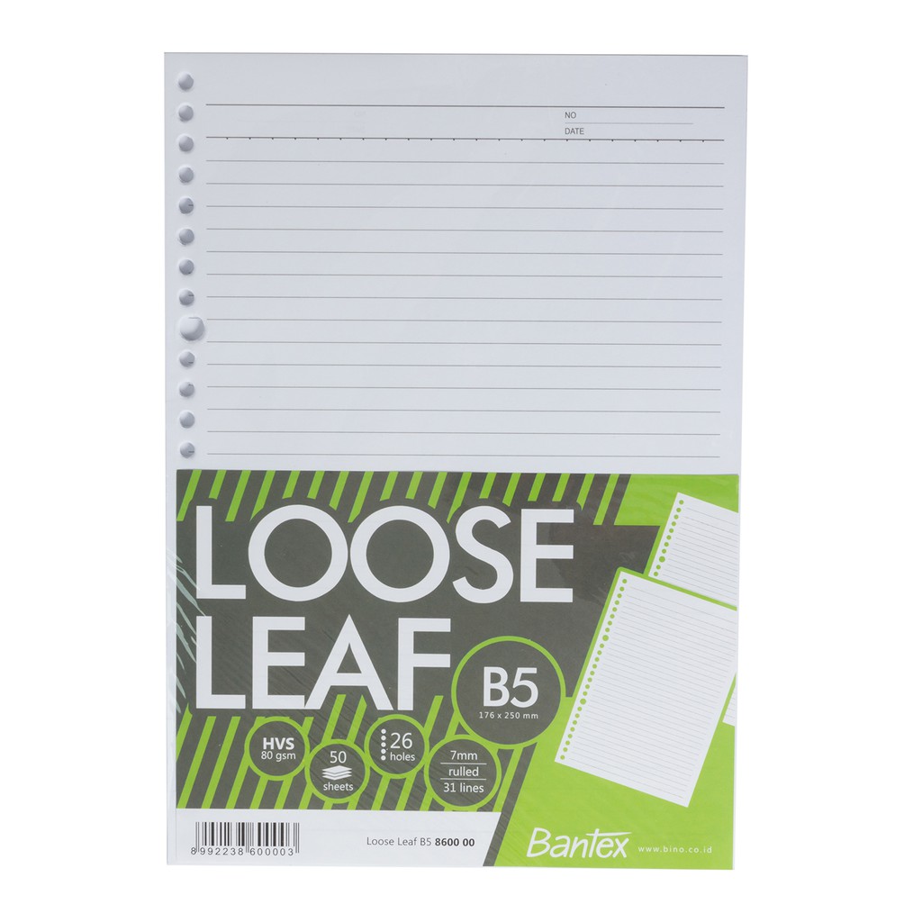 

Bantex Loose Leaf Paper B5 80 gsm 50 Sheets - 26 Holes - 8600 00