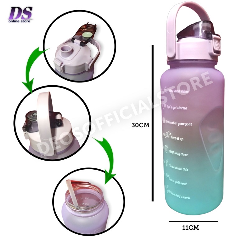 BOTOL MINUM MOTIVASI 2 LITER TUTUP FLIP BPA Free + SEDOTAN BARU