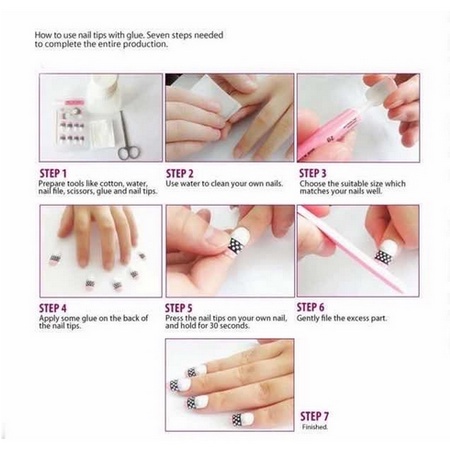 MOTIF B 24 Pcs Kuku Palsu Dan Lem Fake Nail Art 3d Kuku Palsu Tahan Air 24 Pcs Kotak Free Lem 2gr [KK]