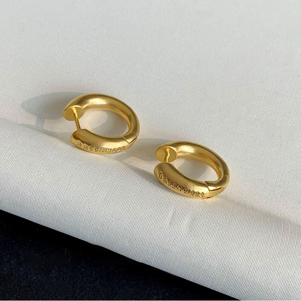 Rebuy Anting Emas Elegan Geometris Wanita Jarum Perak Tembaga Retro Perhiasan Perempuan