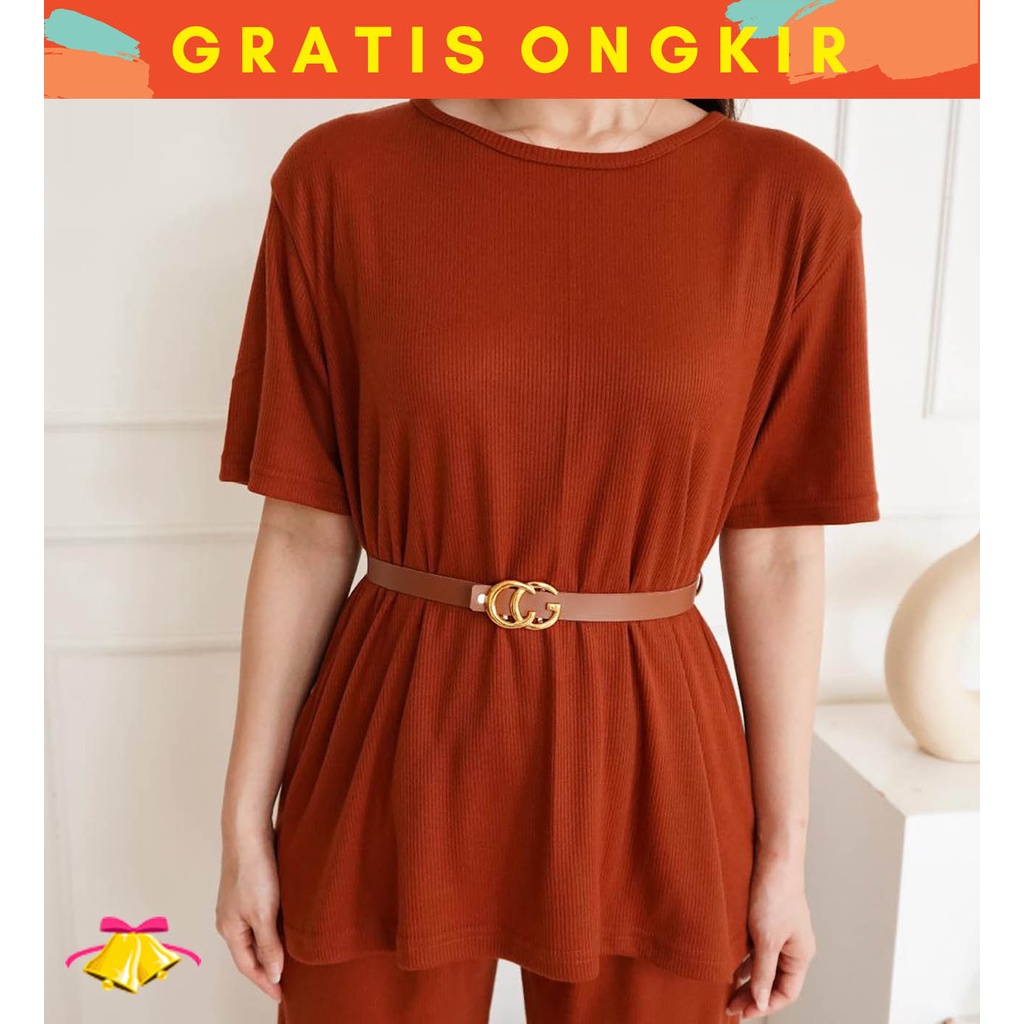 COTTONBELLS CASUAL JUMPSUIT WANITA RAELENE SET PANTS FREE BELT (EO - JS 1868)-5