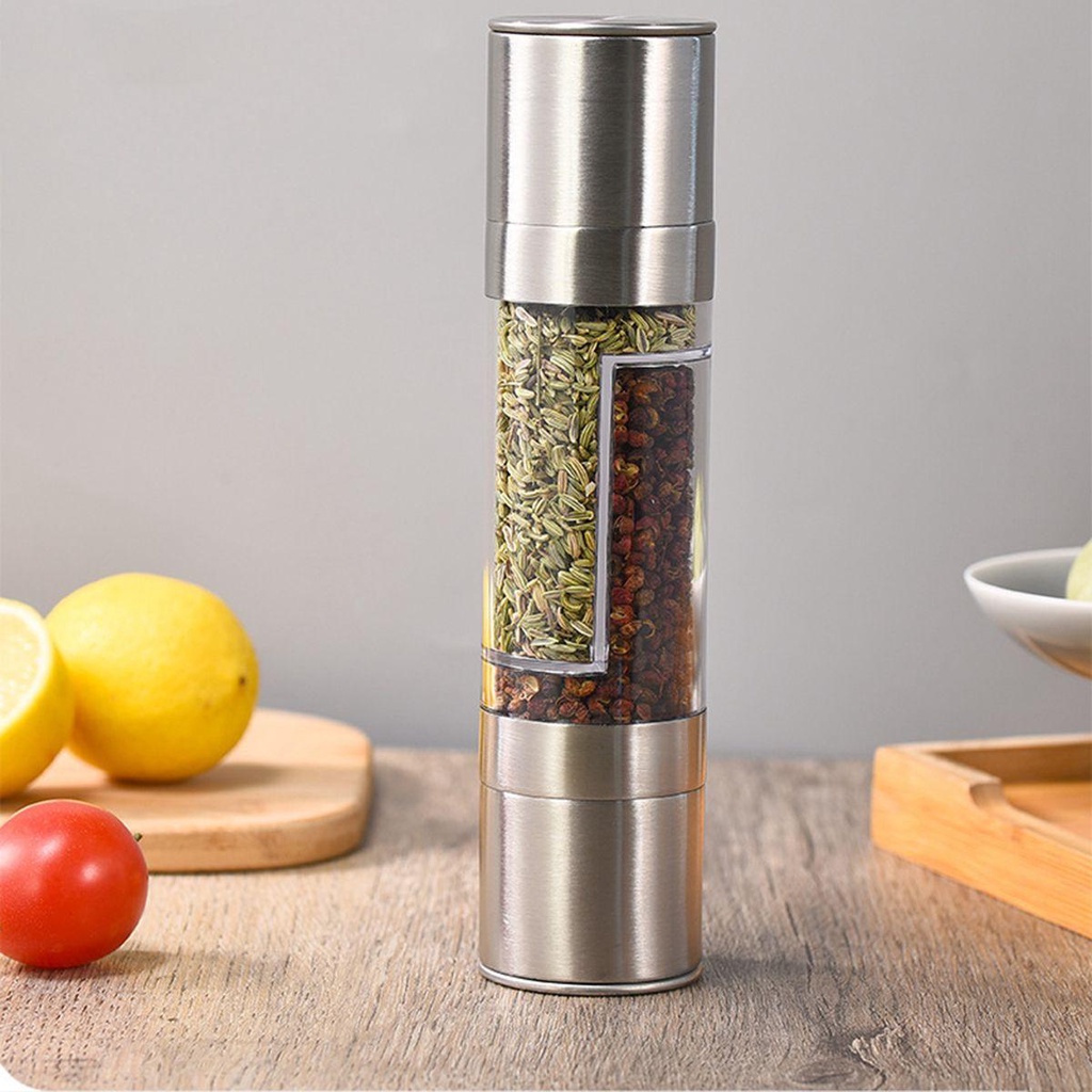 [Elegan] Salt and Pepper Mill Cooking Refillable 2in1 Alat Dapur Manual Stainless Steel