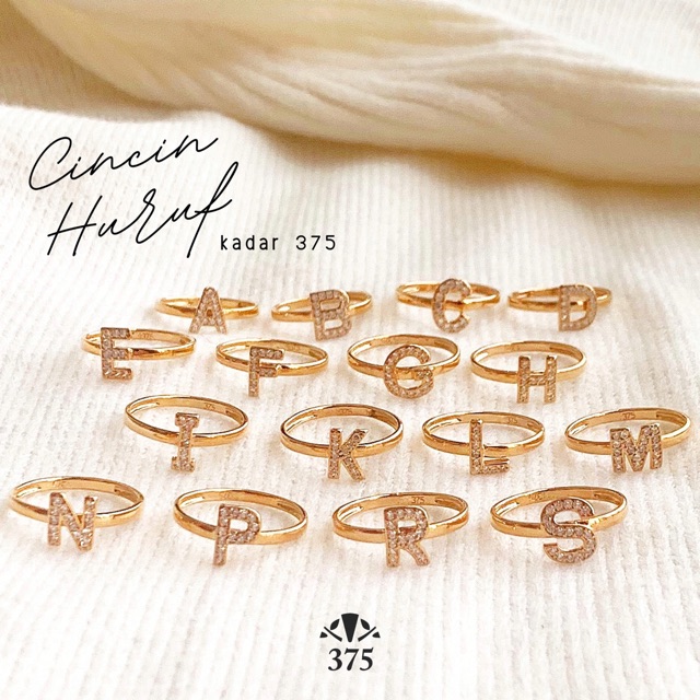 Cincin huruf cincin inisial alphabet terbaru emas asli kadar 375